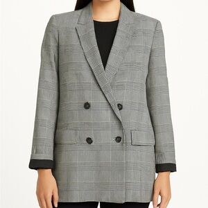 Rachel Roy Glen Plaid Blazer Black White Check Double-Breasted Size L